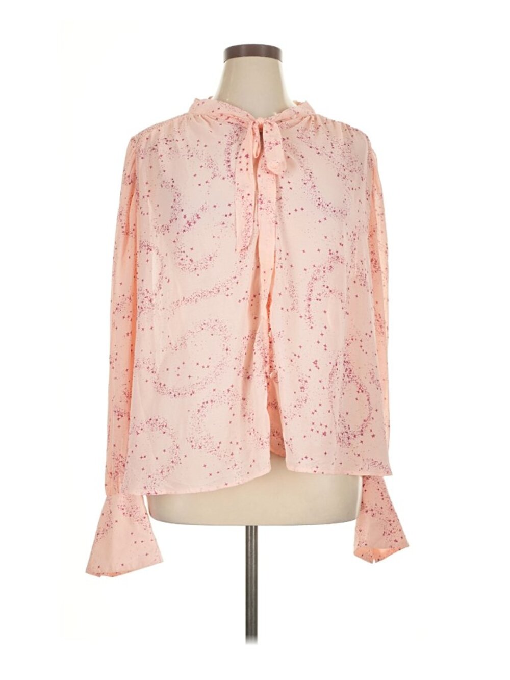 Free People Women's "Stars Align" Printed Tie-Neck Top in Peach - Size XL - Picture 2 of 13